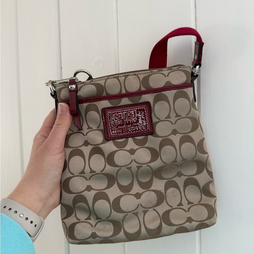 Coach Beige and Burgundy Crossbody Bag